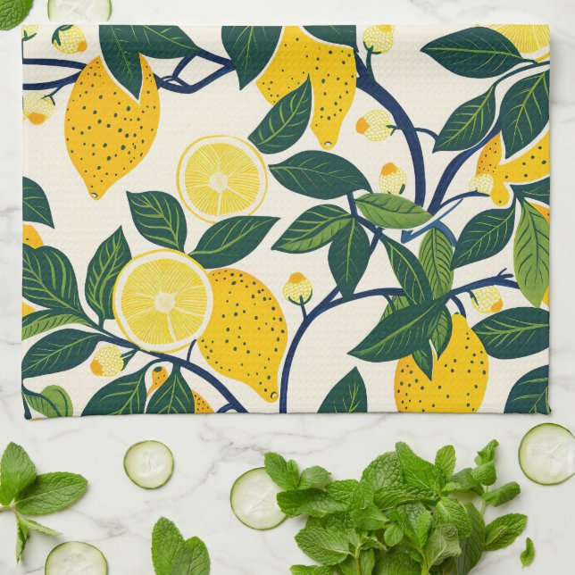 Vibrant Lemon Grove Tea Towel (Folded)