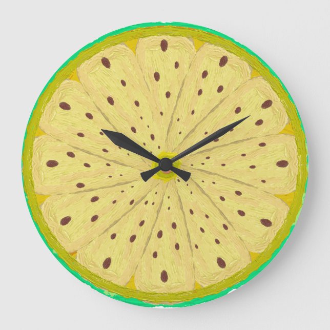 Vibrant Lemon Lime Citrus Slice Painted Fruit Mode Large Clock (Front)