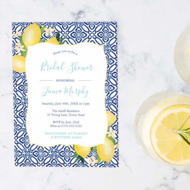 Vibrant Lemons Yellow Teal Bridal Shower Invitation (Creator Uploaded)