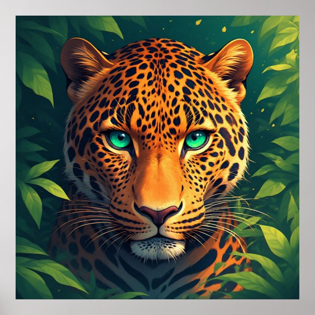 Vibrant Leopard Portrait With Emerald Eyes Poster (Front)