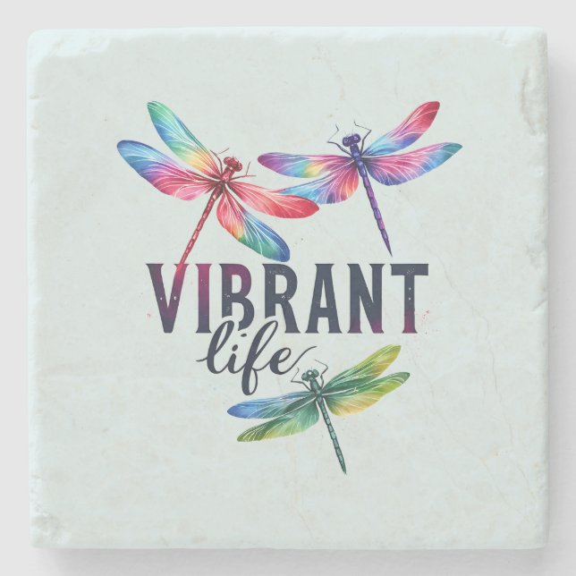 Vibrant Life - Artistic Dragonfly Stone Coaster (Front)