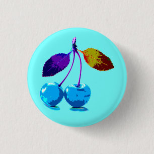 Vibrant light blue cherries 3 cm round badge