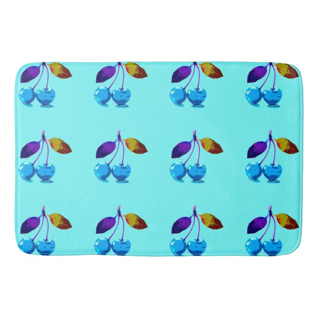 Vibrant light blue cherries  bath mat (Front)