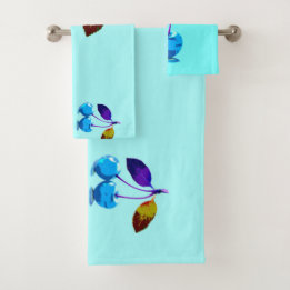 Vibrant light blue cherries bath towel set