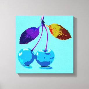 Vibrant light blue cherries canvas print
