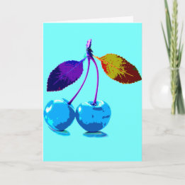 Vibrant light blue cherries card