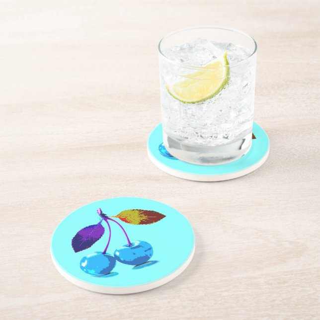 Vibrant light blue cherries     coaster (Side)