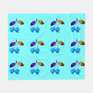 Vibrant light blue cherries  fleece blanket