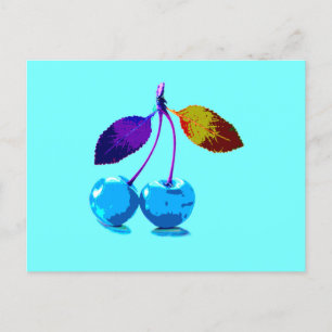 Vibrant light blue cherries   holiday postcard