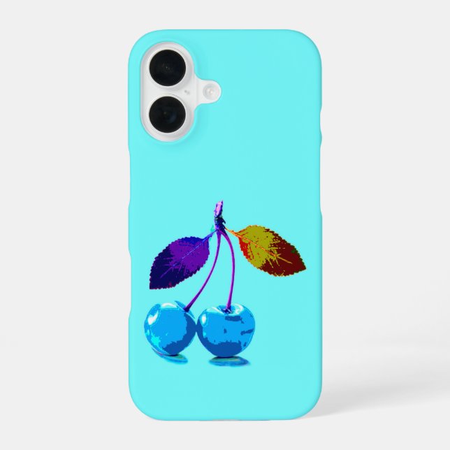 Vibrant light blue cherries  iPhone 16 case (Back)