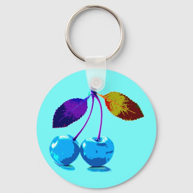 Vibrant light blue cherries   key ring (Front)