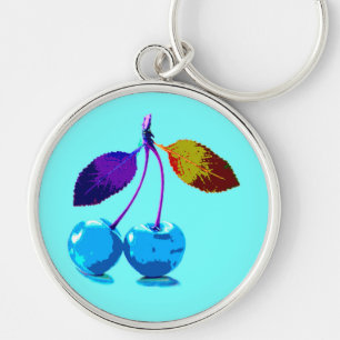 Vibrant light blue cherries   key ring