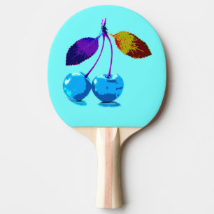 Vibrant light blue cherries ping pong paddle
