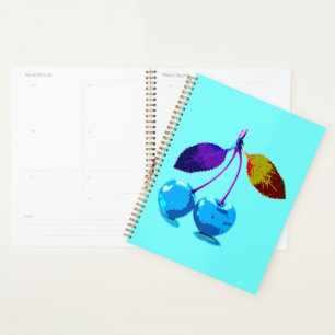 Vibrant light blue cherries planner