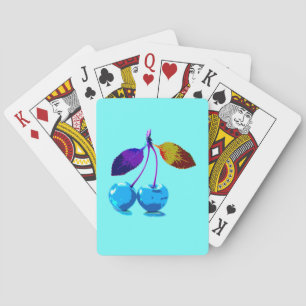 Vibrant light blue cherries  playing cards