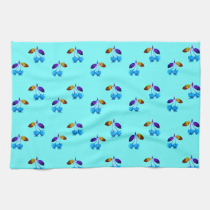 Vibrant light blue cherries    tea towel
