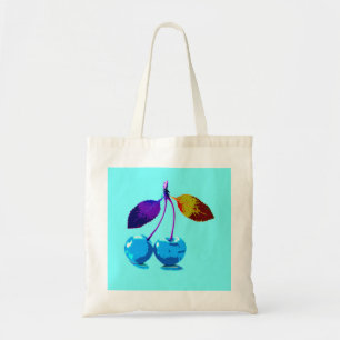 Vibrant light blue cherries tote bag