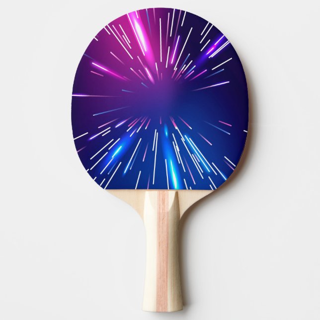 Vibrant light rays pink blue ping pong paddle (Front)