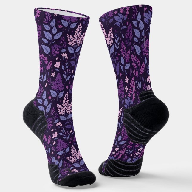 Vibrant Lilac Floral Pattern Socks (Angled)
