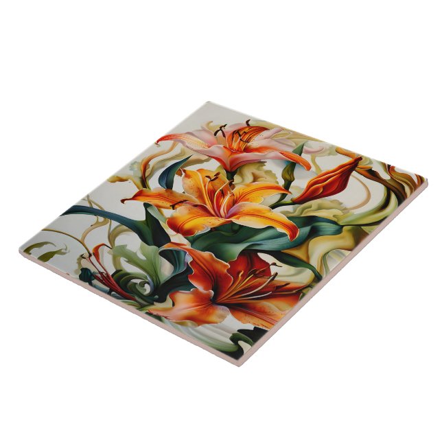 Vibrant Lilies in Colourful Abstract Design Tile (Side)