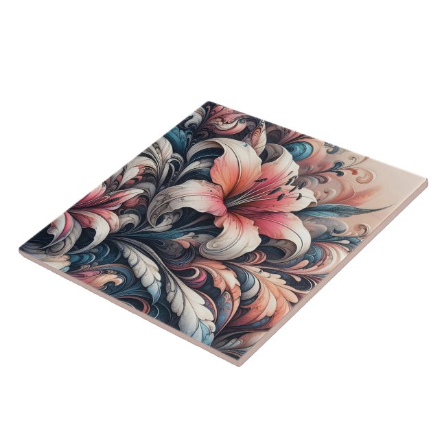 Vibrant Lily Blossoms With Intricate Swirls Tile (Side)