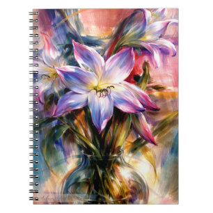 Vibrant Lily Bouquet in Glass Vase Artistic Notebook