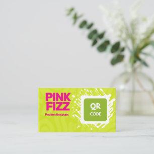 Vibrant Lime Green and Pink Typography QR Code Business Card
