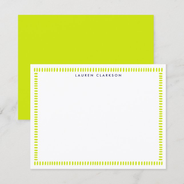 Vibrant Lime Hand Painted Striped Frame Note Card (Front/Back)