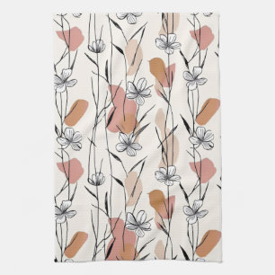 Vibrant Line‑Art Floral  Tea Towel
