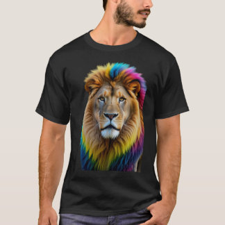 Vibrant Lion Design Colorful Animal Art T-Shirt