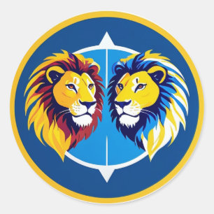 Vibrant Lion Duo Emblem Inside Blue Circle Classic Round Sticker