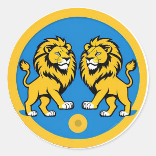 Vibrant Lion Duo Emblem Inside Blue Circle Classic Round Sticker