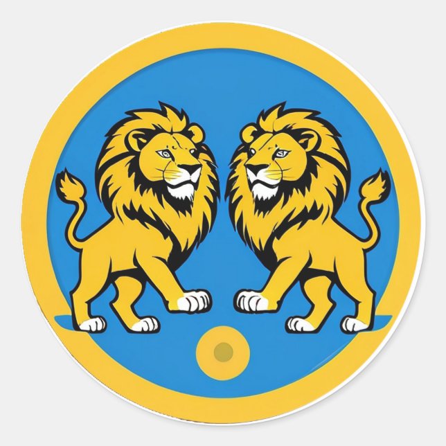 Vibrant Lion Duo Emblem Inside Blue Circle Classic Round Sticker (Front)
