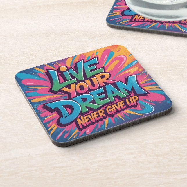 Vibrant "Live Your Dream" Graffiti Wall Art Coaster (Left Side)