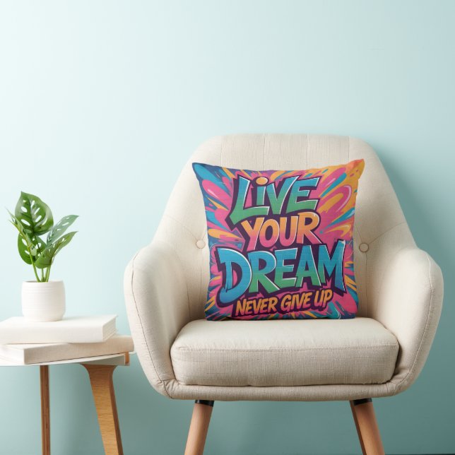 Vibrant "Live Your Dream" Graffiti Wall Art Cushion (Chair)