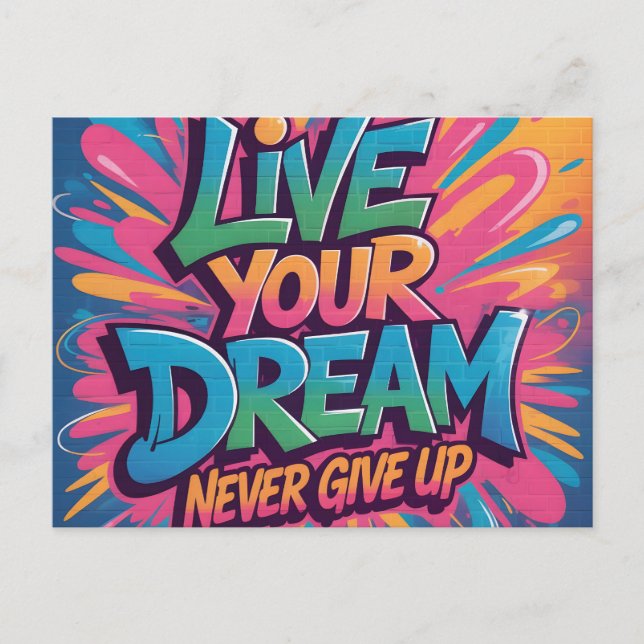 Vibrant "Live Your Dream" Graffiti Wall Art Postcard (Front)