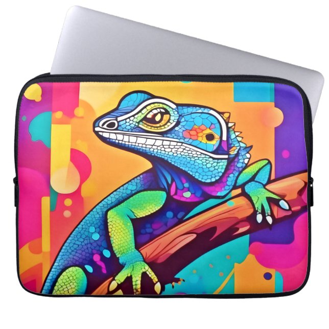 Vibrant Lizard Artwork Laptop Sleeve (Front)