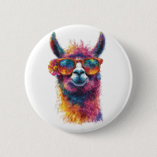 Vibrant Llama Head Illustration – Colorful, Unique 6 Cm Round Badge