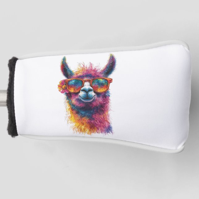 Vibrant Llama Head Illustration – Colorful, Unique Golf Head Cover (Front)