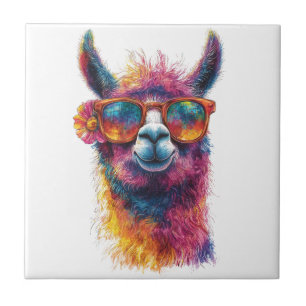 Vibrant Llama Head Illustration – Colorful, Unique Tile