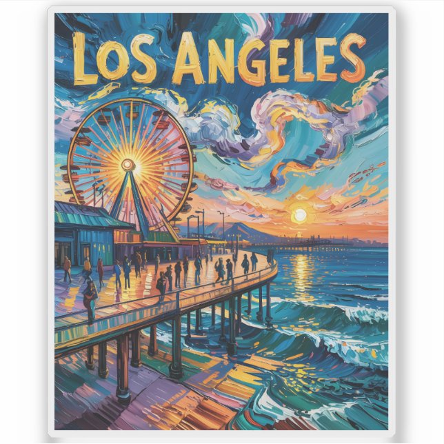 Vibrant Los Angeles Pier Sunset Van Gogh Vintage (Front)