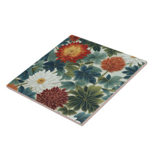 Vibrant Lotus and Chrysanthemum Design Tile