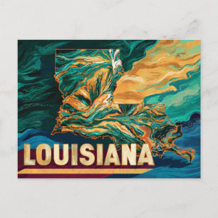 Vibrant Louisiana Map Art Postcard