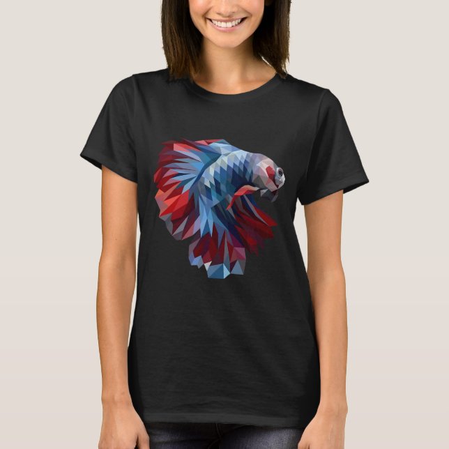 Vibrant Low Poly Betta Fish - Geometric Siamese Fi T-Shirt (Front)