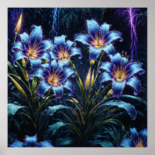 Vibrant luminous lilies floral fantasy garden poster
