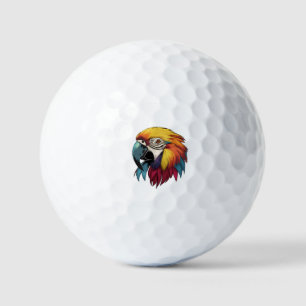 Vibrant Macaw Digital Art – Tropical Wildlife Golf Balls