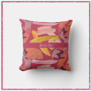 Vibrant Magenta and Gold Abstract Cushion