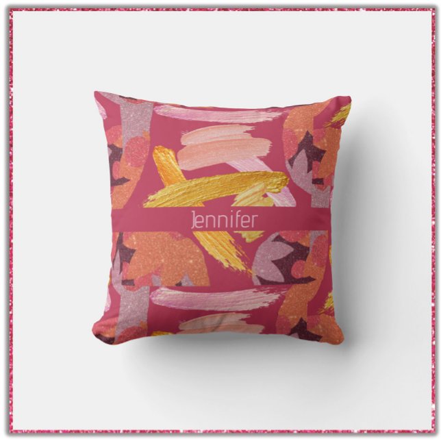 Vibrant Magenta and Gold Abstract Cushion (Creator Uploaded)