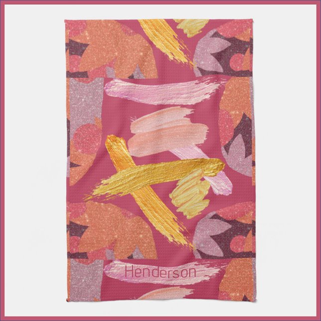 Vibrant Magenta and Gold Abstract Tea Towel (Creator Uploaded)