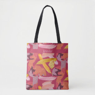Vibrant Magenta and Gold Abstract Tote Bag
